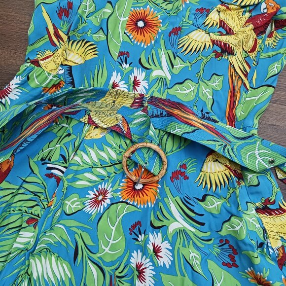 RARE 30s Sport Dress Jungle Parrots PRINT TROPIC Trashy Diva VINTAGE DESIGNER 12 - Picture 4 of 7